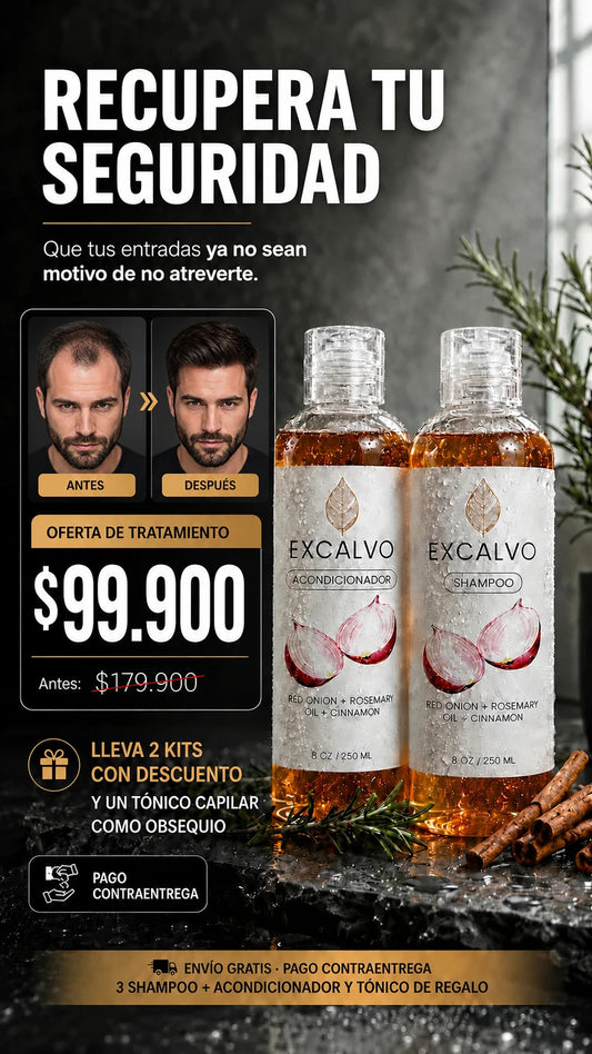Excalvo Kit Acondicionador y Shampoo de Cebolla Roja, Romero y Canela
